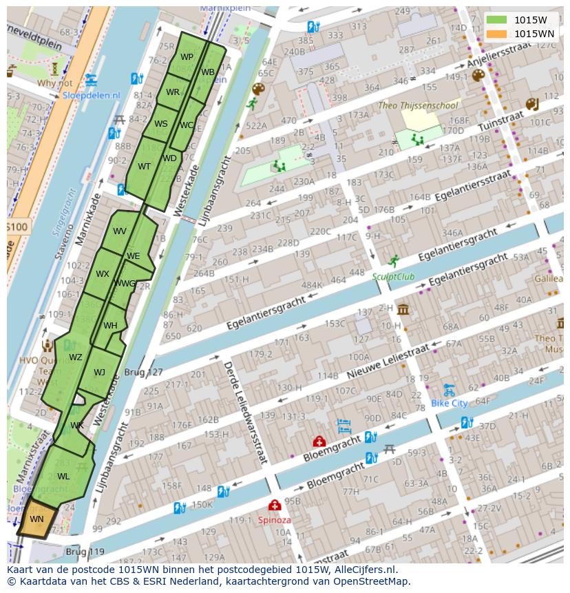 Afbeelding van het postcodegebied 1015 WN op de kaart.
