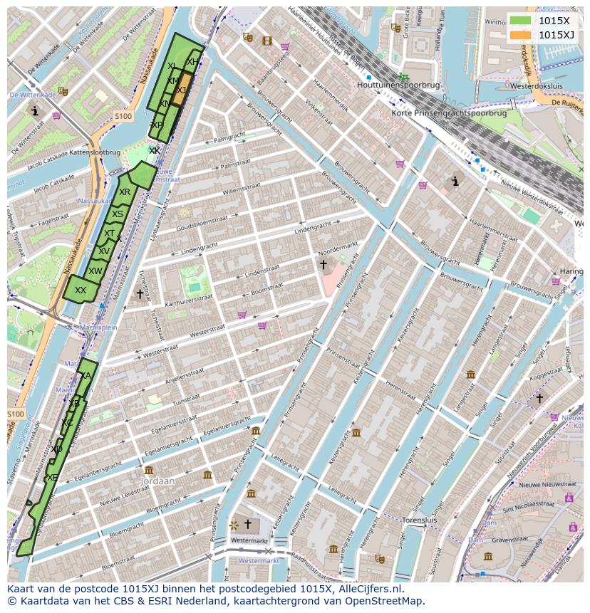 Afbeelding van het postcodegebied 1015 XJ op de kaart.