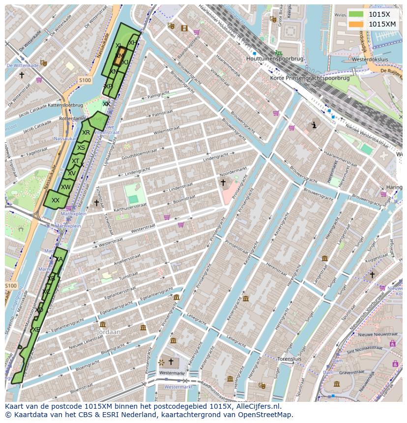 Afbeelding van het postcodegebied 1015 XM op de kaart.