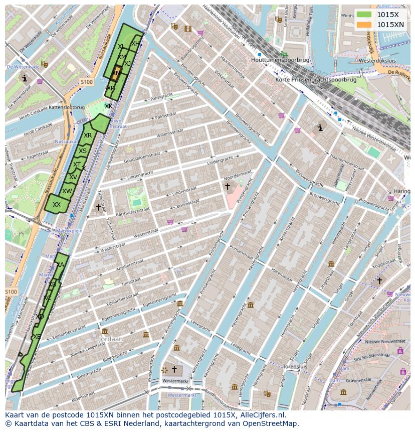 Afbeelding van het postcodegebied 1015 XN op de kaart.