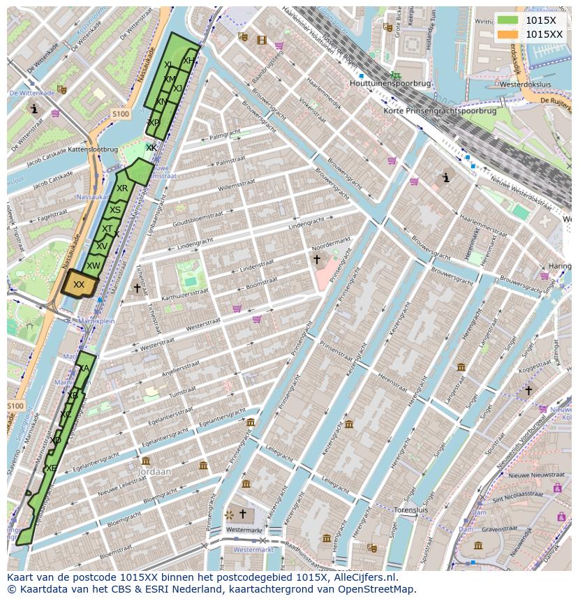 Afbeelding van het postcodegebied 1015 XX op de kaart.