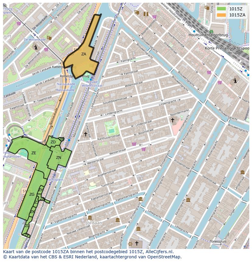 Afbeelding van het postcodegebied 1015 ZA op de kaart.