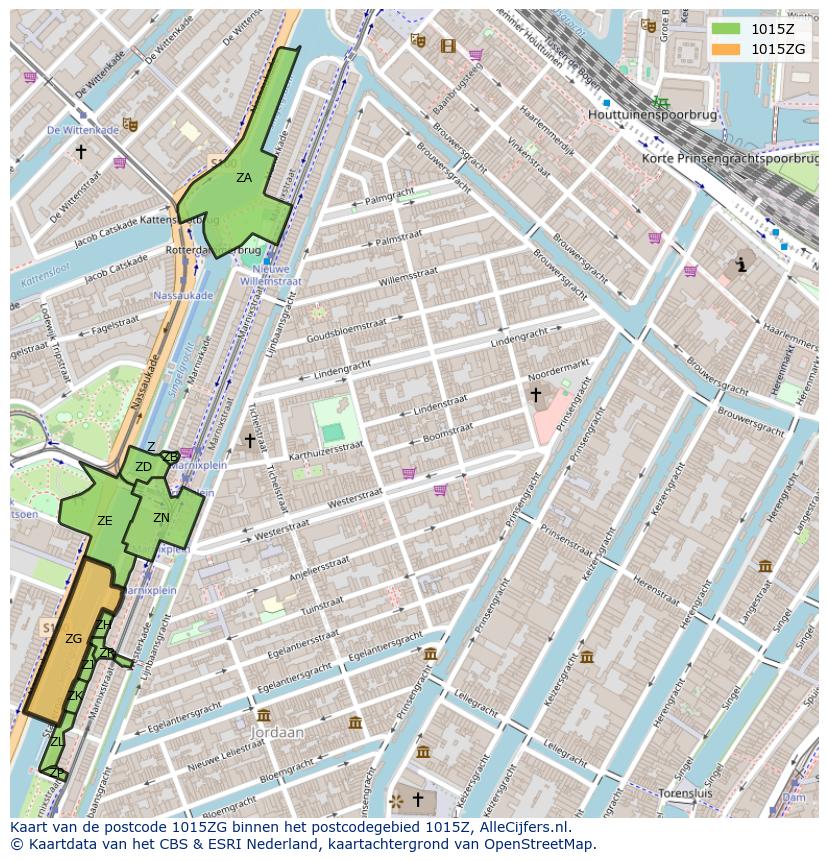 Afbeelding van het postcodegebied 1015 ZG op de kaart.