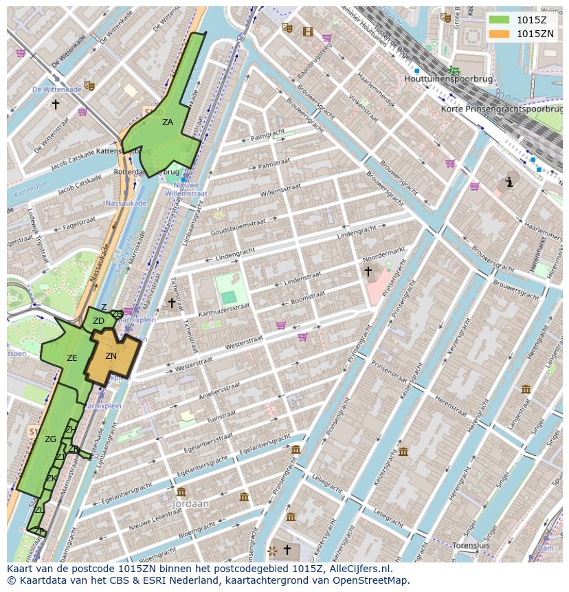 Afbeelding van het postcodegebied 1015 ZN op de kaart.