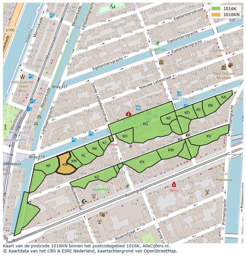 Afbeelding van het postcodegebied 1016 KN op de kaart.