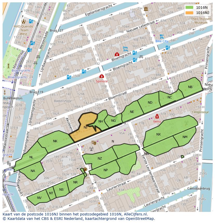 Afbeelding van het postcodegebied 1016 NJ op de kaart.