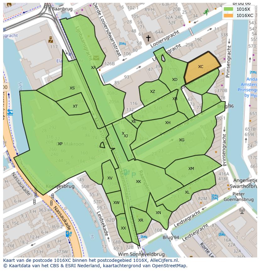 Afbeelding van het postcodegebied 1016 XC op de kaart.
