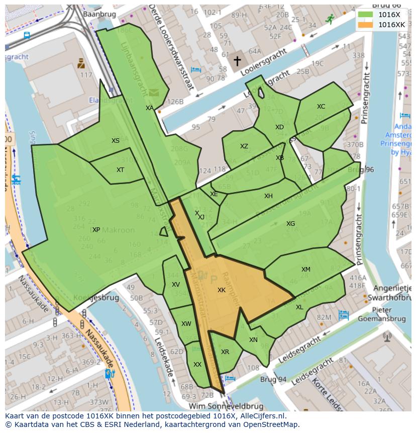 Afbeelding van het postcodegebied 1016 XK op de kaart.