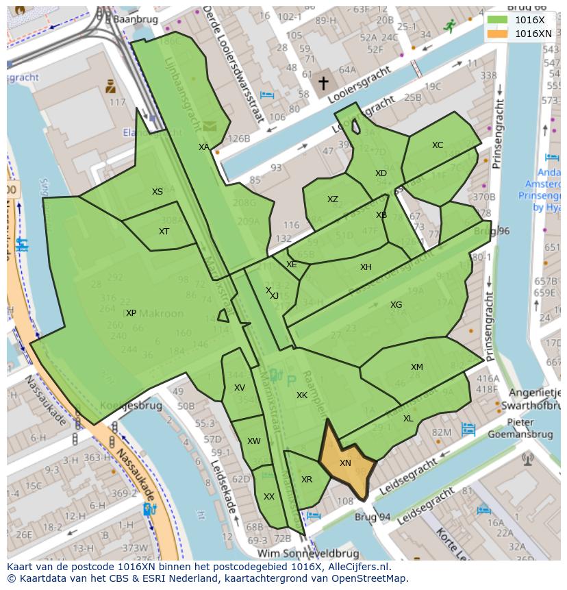 Afbeelding van het postcodegebied 1016 XN op de kaart.