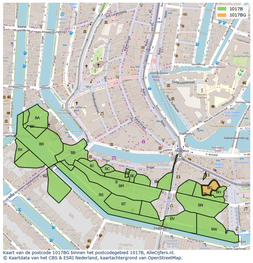 Afbeelding van het postcodegebied 1017 BG op de kaart.