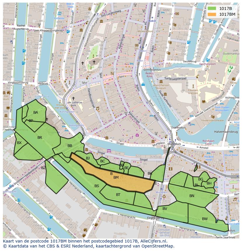 Afbeelding van het postcodegebied 1017 BM op de kaart.