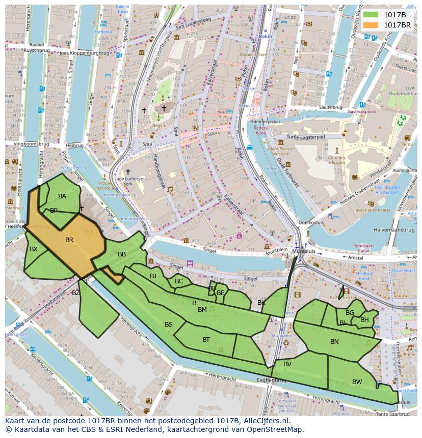 Afbeelding van het postcodegebied 1017 BR op de kaart.