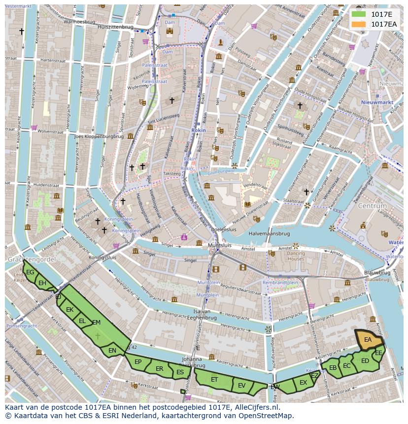 Afbeelding van het postcodegebied 1017 EA op de kaart.