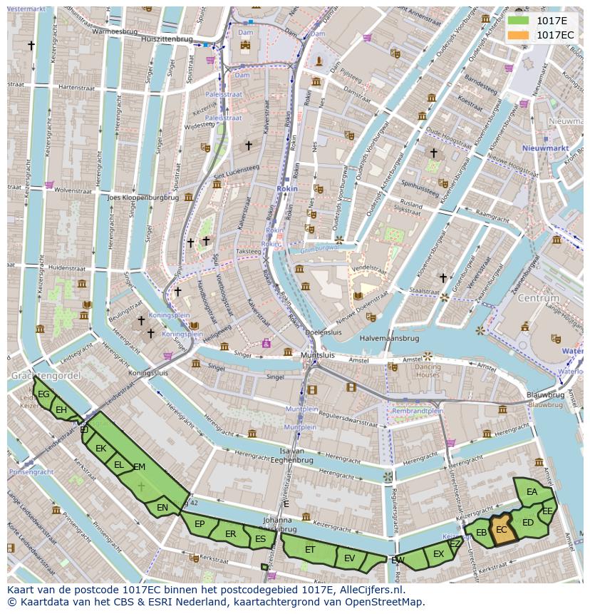 Afbeelding van het postcodegebied 1017 EC op de kaart.