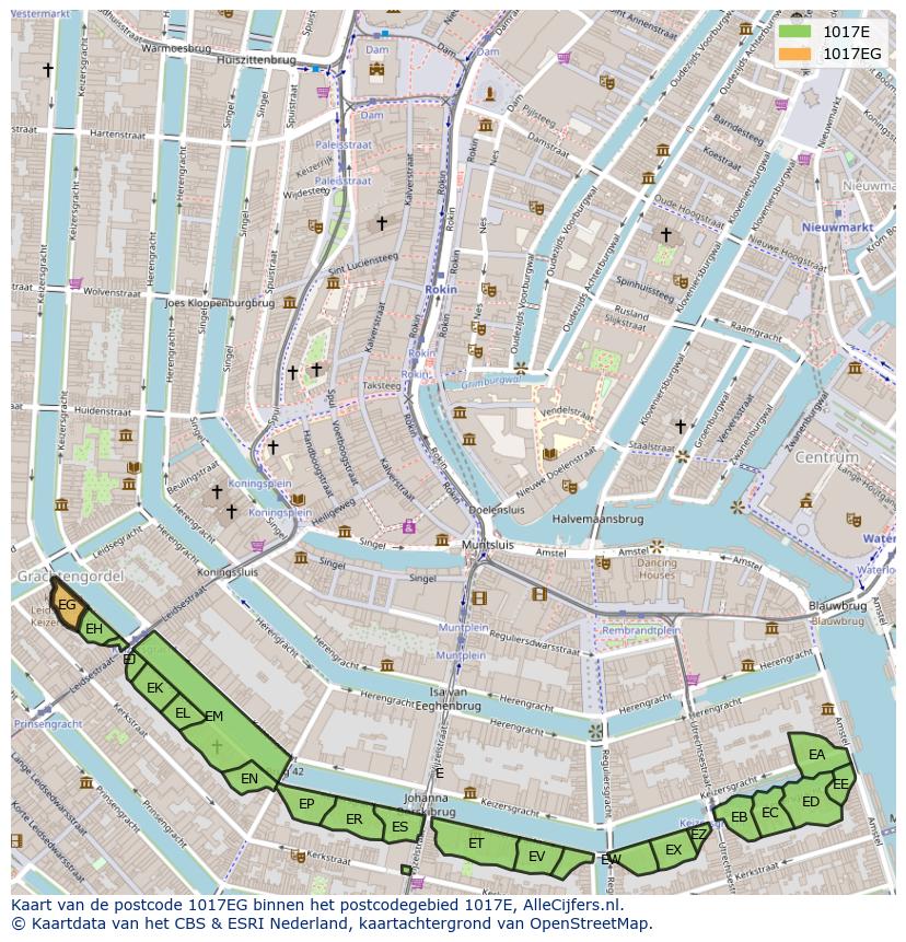 Afbeelding van het postcodegebied 1017 EG op de kaart.
