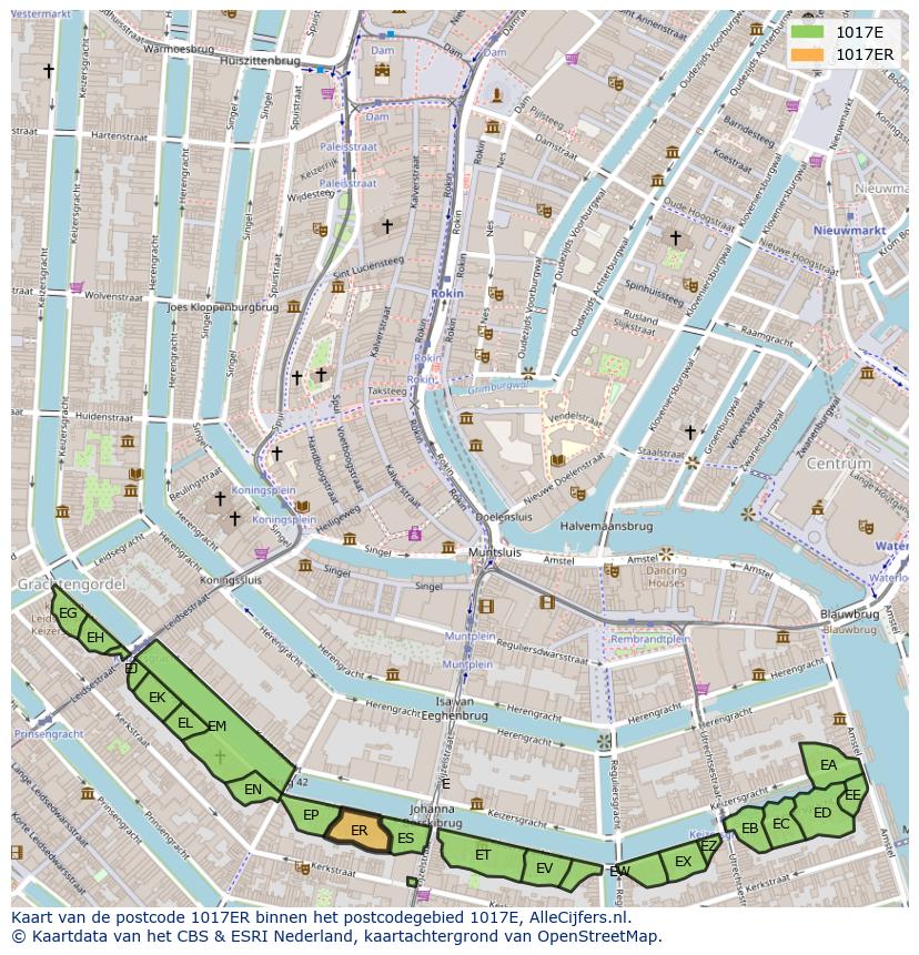 Afbeelding van het postcodegebied 1017 ER op de kaart.