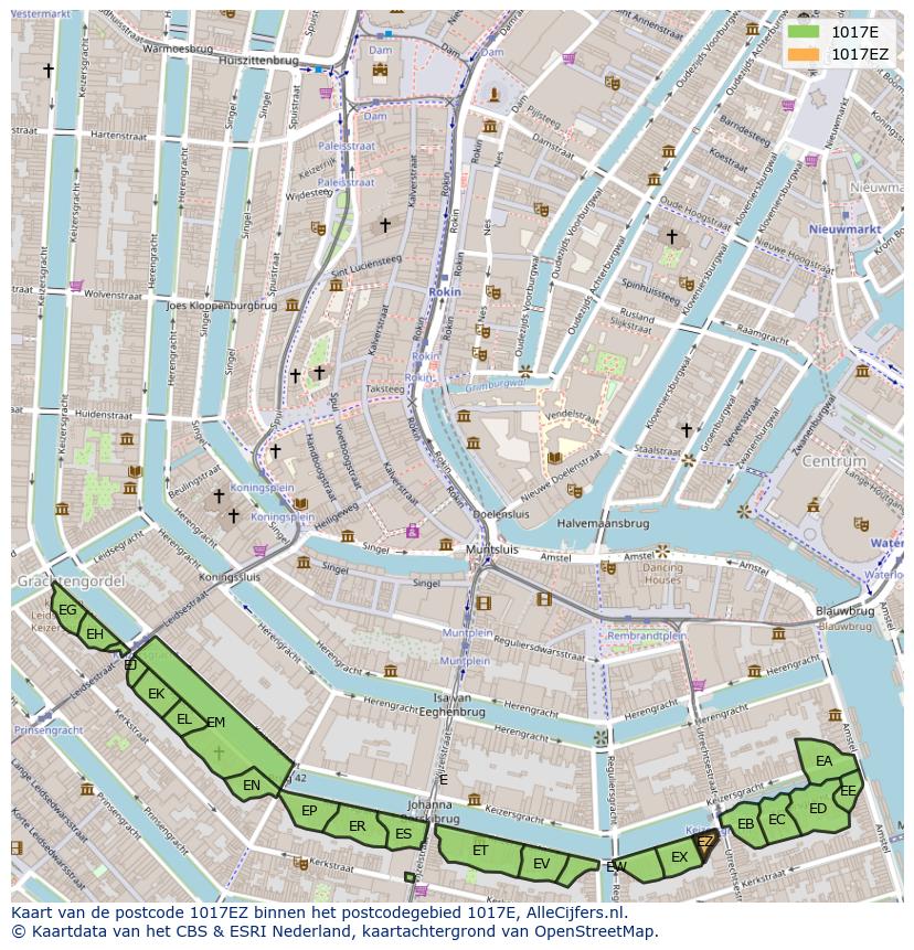 Afbeelding van het postcodegebied 1017 EZ op de kaart.