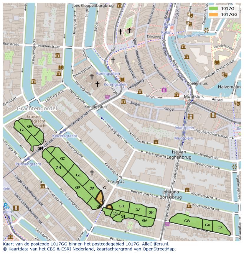 Afbeelding van het postcodegebied 1017 GG op de kaart.