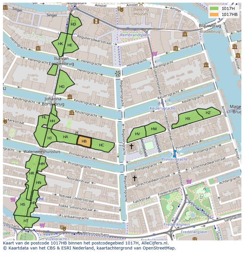 Afbeelding van het postcodegebied 1017 HB op de kaart.
