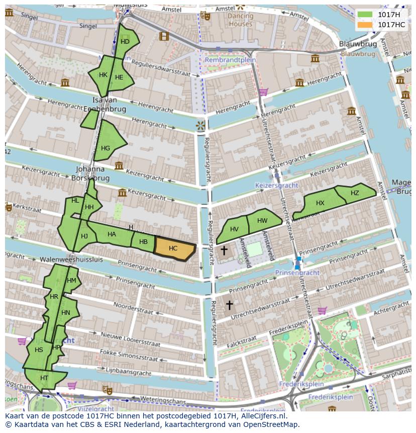 Afbeelding van het postcodegebied 1017 HC op de kaart.