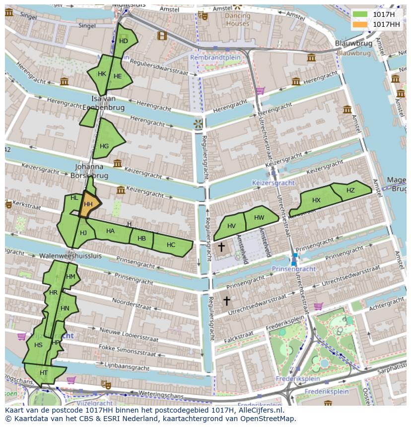 Afbeelding van het postcodegebied 1017 HH op de kaart.