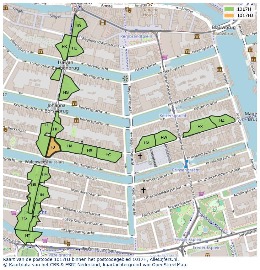Afbeelding van het postcodegebied 1017 HJ op de kaart.