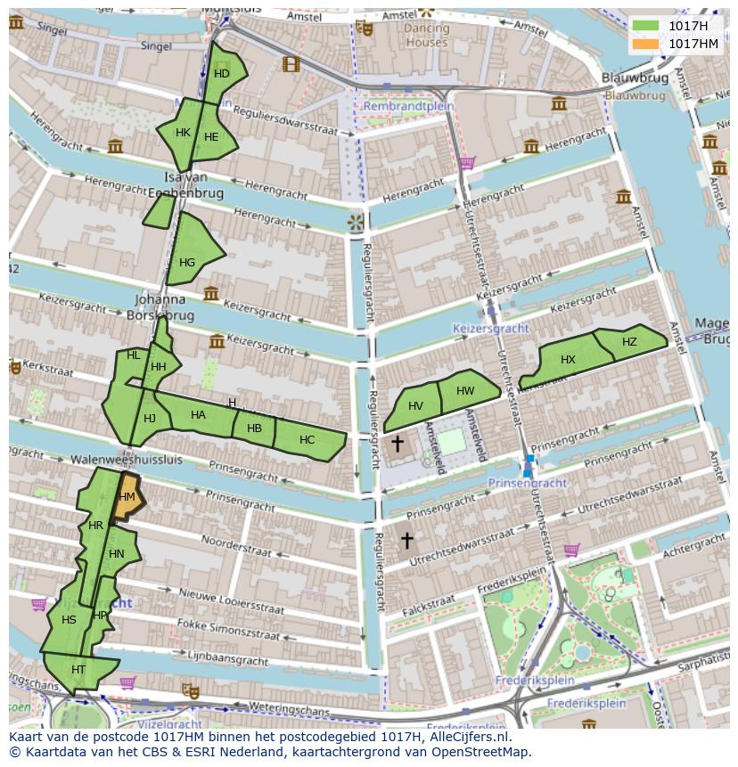 Afbeelding van het postcodegebied 1017 HM op de kaart.
