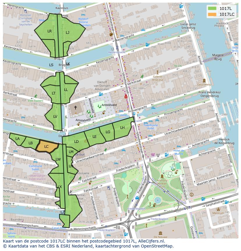 Afbeelding van het postcodegebied 1017 LC op de kaart.