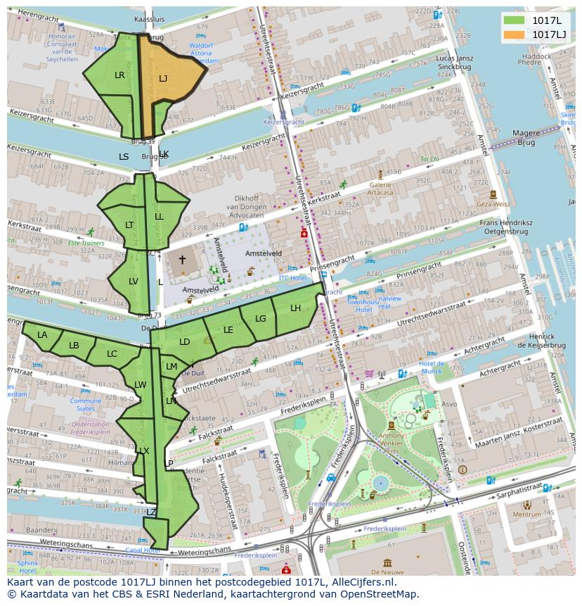 Afbeelding van het postcodegebied 1017 LJ op de kaart.