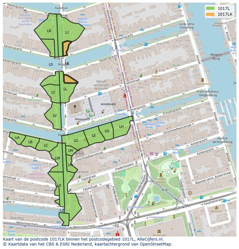 Afbeelding van het postcodegebied 1017 LK op de kaart.