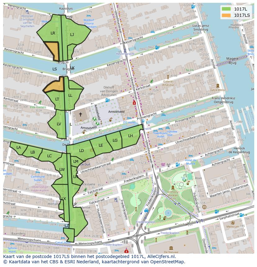 Afbeelding van het postcodegebied 1017 LS op de kaart.