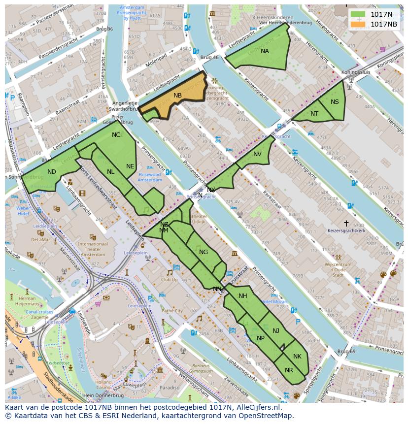 Afbeelding van het postcodegebied 1017 NB op de kaart.