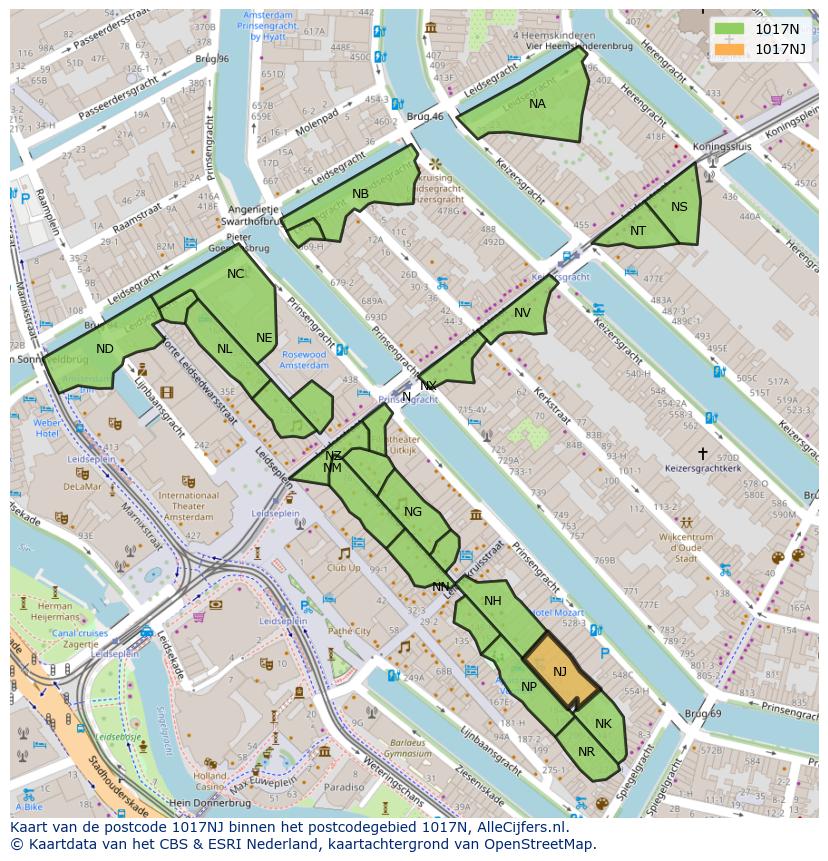 Afbeelding van het postcodegebied 1017 NJ op de kaart.