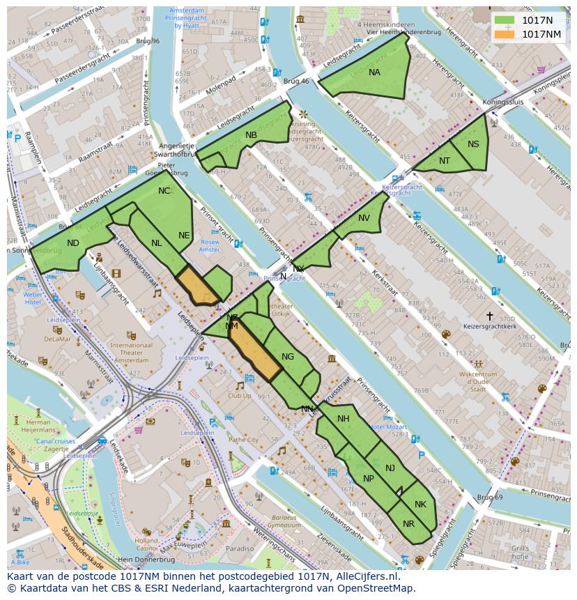 Afbeelding van het postcodegebied 1017 NM op de kaart.