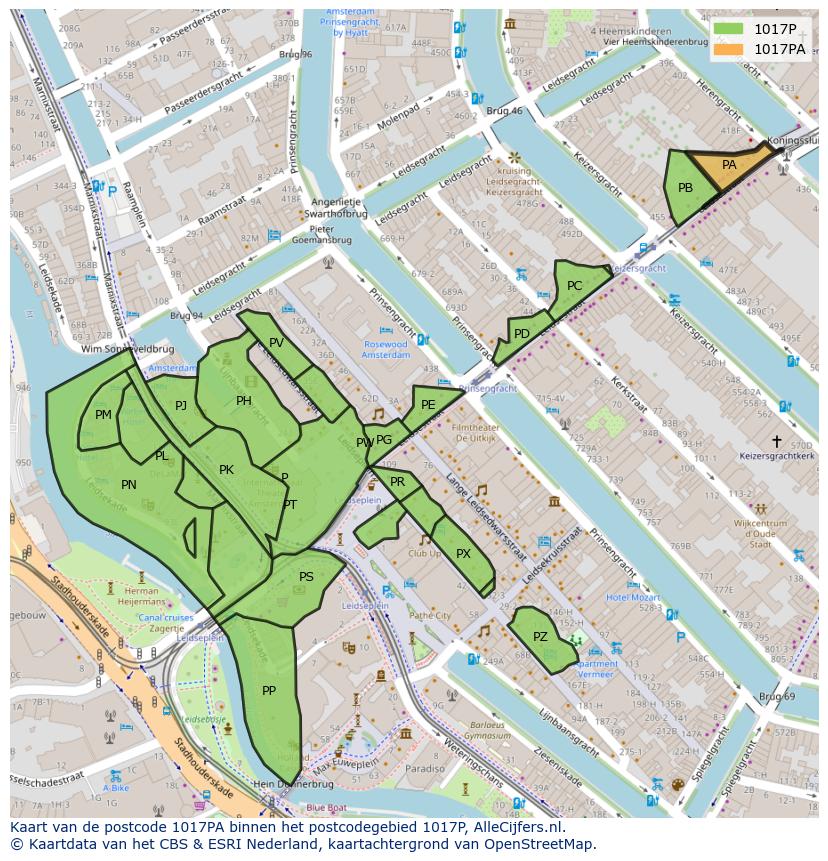 Afbeelding van het postcodegebied 1017 PA op de kaart.