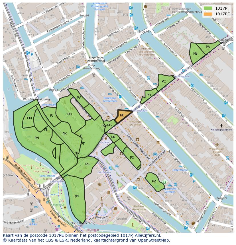 Afbeelding van het postcodegebied 1017 PE op de kaart.