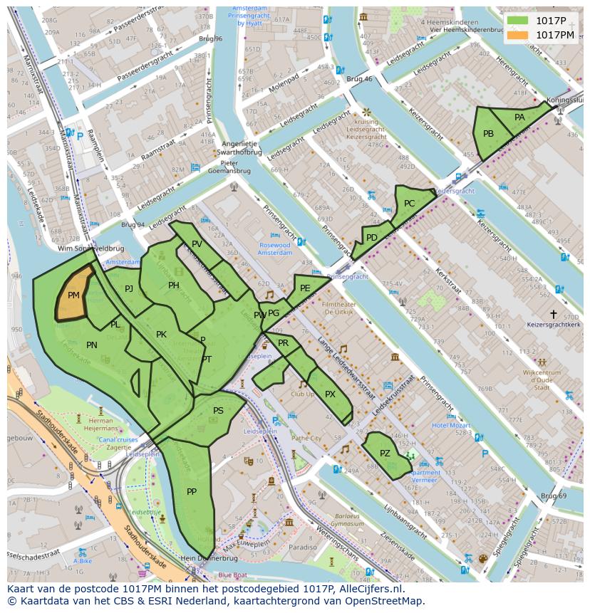 Afbeelding van het postcodegebied 1017 PM op de kaart.