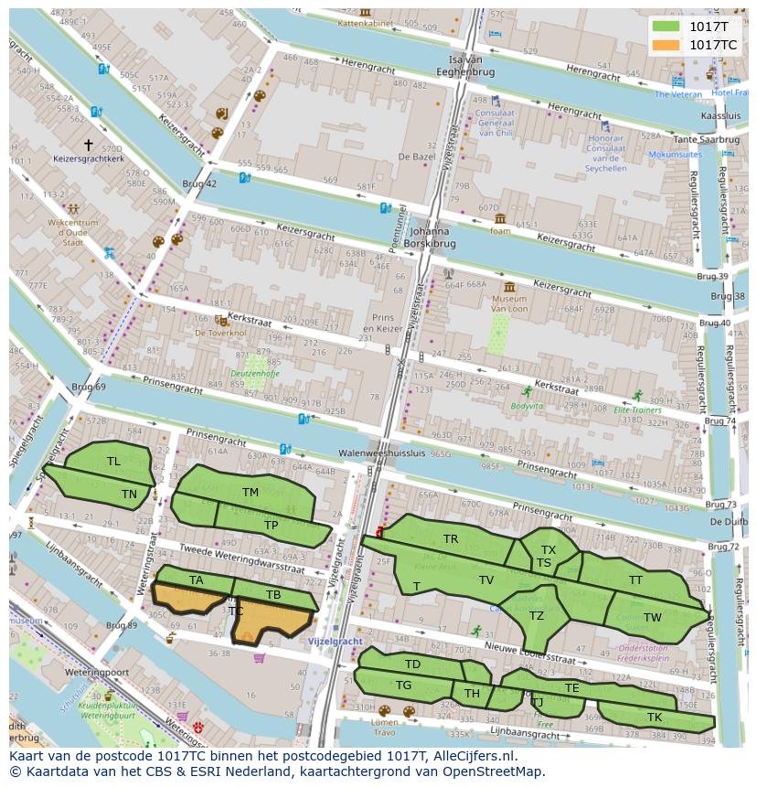 Afbeelding van het postcodegebied 1017 TC op de kaart.