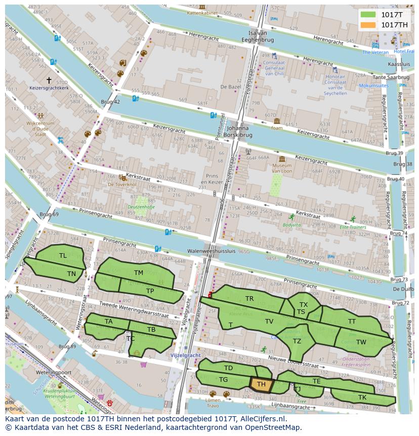 Afbeelding van het postcodegebied 1017 TH op de kaart.