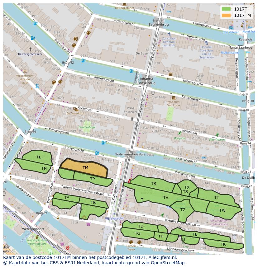 Afbeelding van het postcodegebied 1017 TM op de kaart.