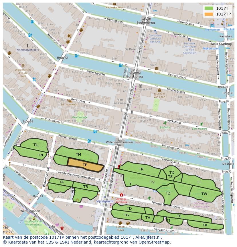 Afbeelding van het postcodegebied 1017 TP op de kaart.