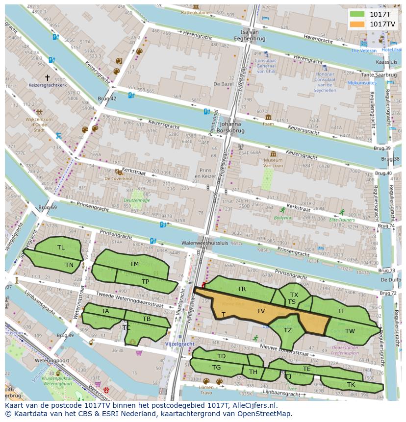 Afbeelding van het postcodegebied 1017 TV op de kaart.