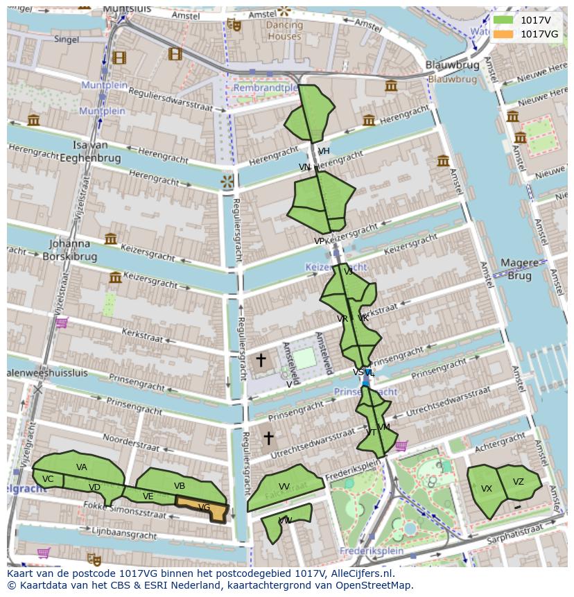 Afbeelding van het postcodegebied 1017 VG op de kaart.