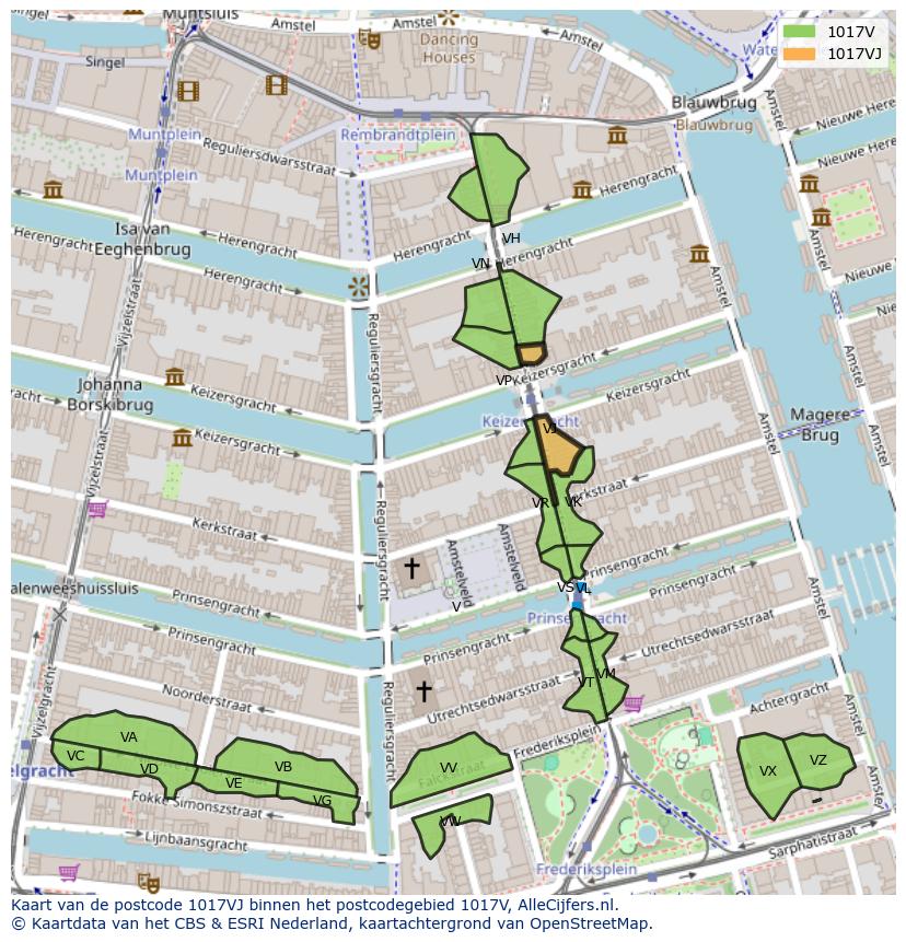 Afbeelding van het postcodegebied 1017 VJ op de kaart.