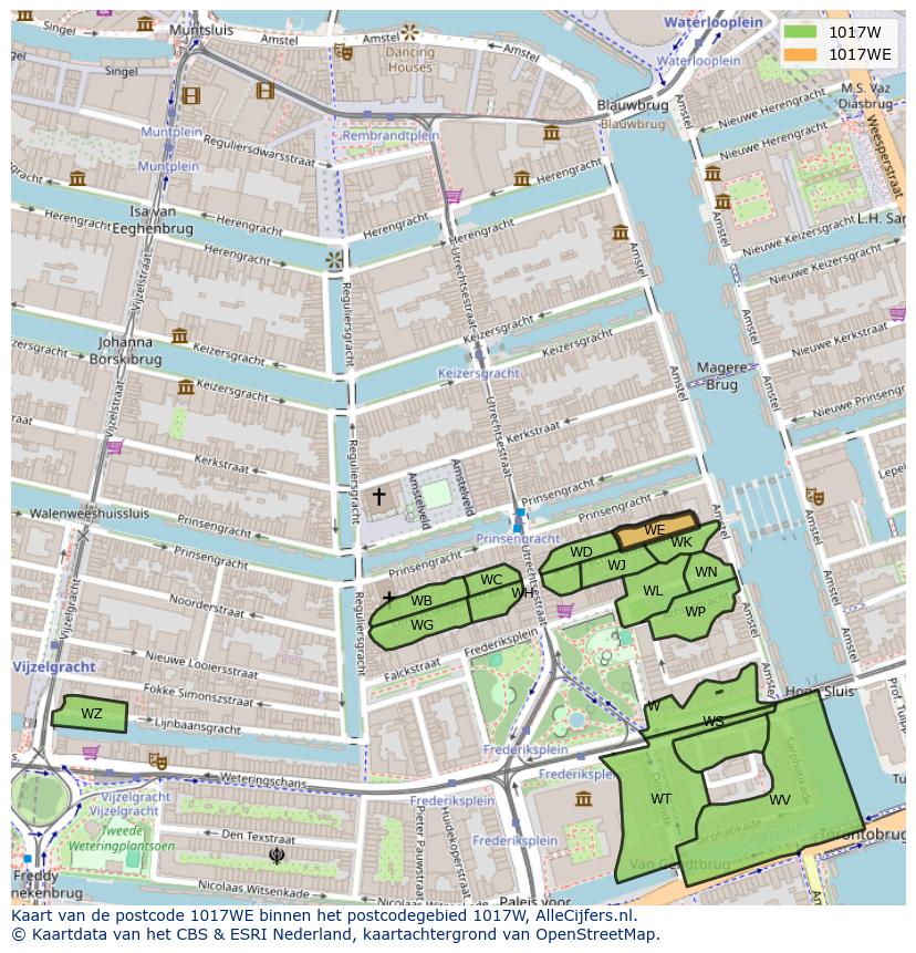 Afbeelding van het postcodegebied 1017 WE op de kaart.
