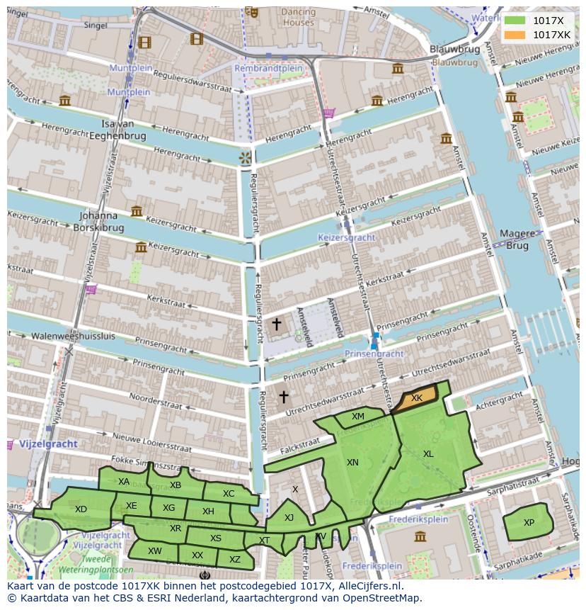 Afbeelding van het postcodegebied 1017 XK op de kaart.
