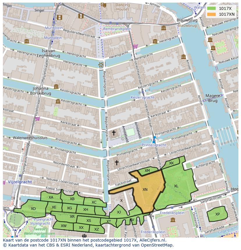 Afbeelding van het postcodegebied 1017 XN op de kaart.