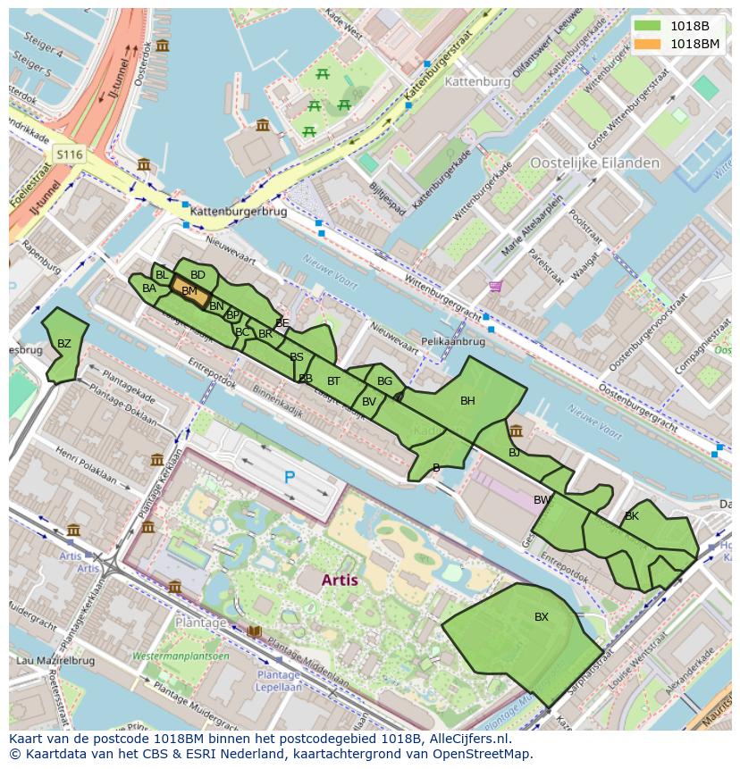 Afbeelding van het postcodegebied 1018 BM op de kaart.
