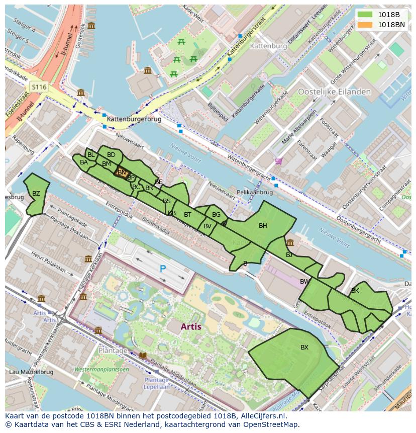 Afbeelding van het postcodegebied 1018 BN op de kaart.