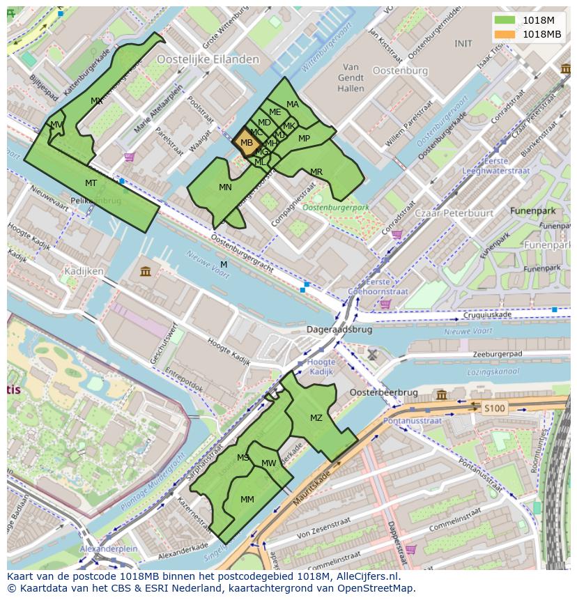 Afbeelding van het postcodegebied 1018 MB op de kaart.